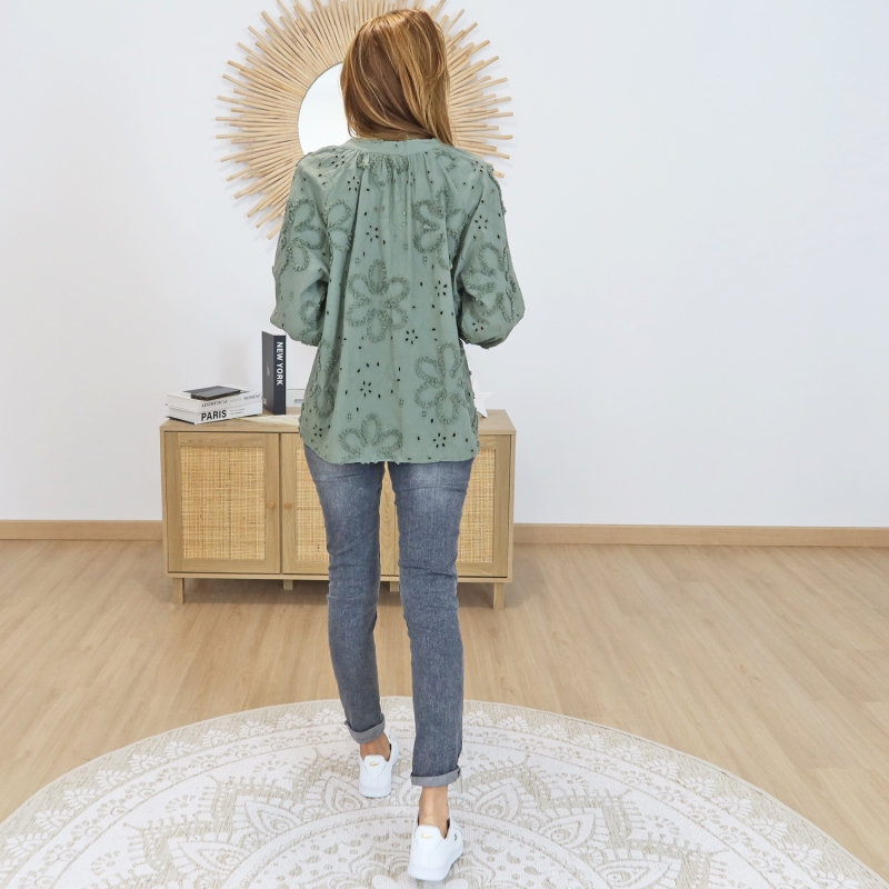 blouse kaki ample femme coton