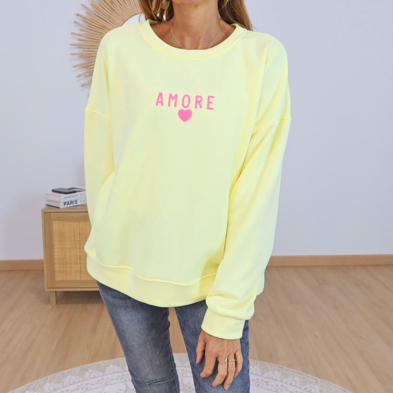 sweat amore jaune femme coton