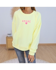 sweat amore jaune femme coton
