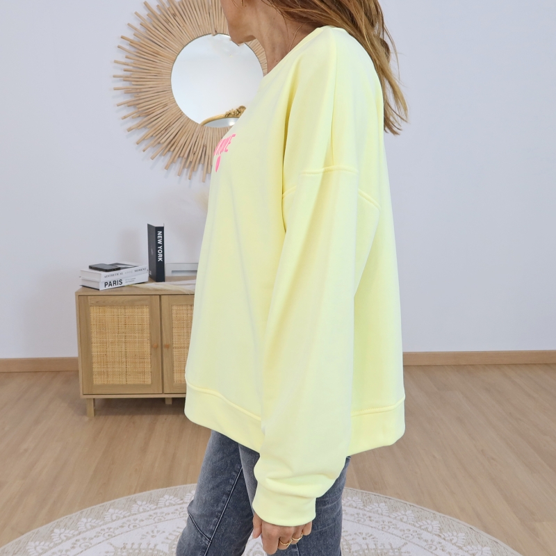 sweat amore jaune femme coton