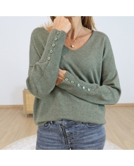 pull fanta kaki femme col v