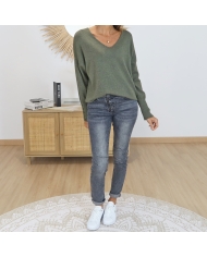 pull fanta kaki femme col v