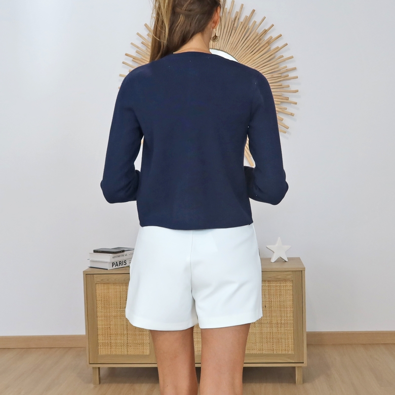 gilet maille fine femme marine ajuste