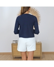 gilet maille fine femme marine ajuste