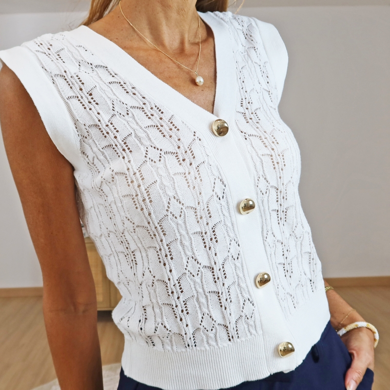 top maille ajouree ecru femme tiffosi