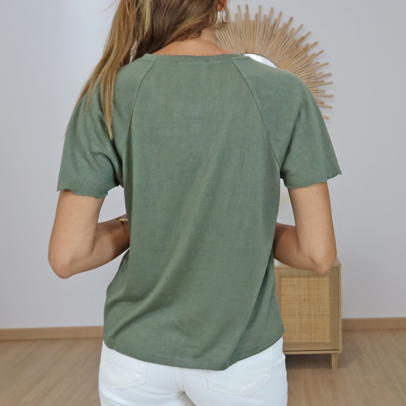 t-shirt femme manches fantaisie kaki