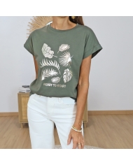 t-shirt kaki imprime dore femme