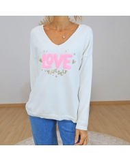 pull ecru inscription rose dore