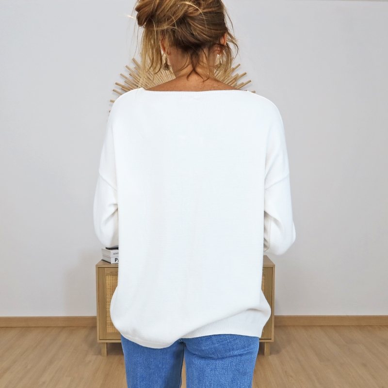 pull ecru inscription rose dore