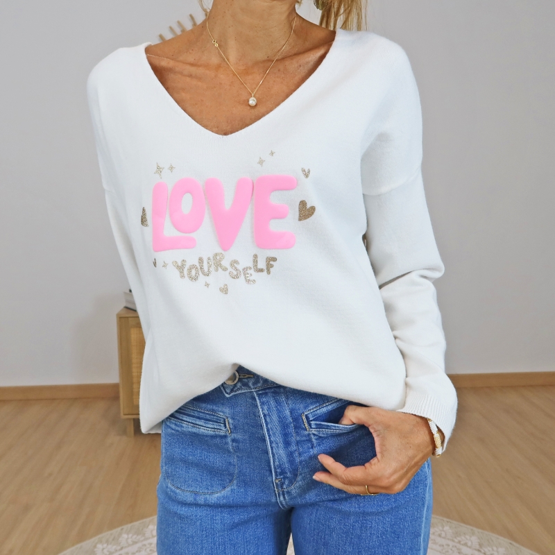 pull ecru femme love yourself