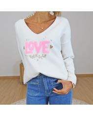 pull ecru femme love yourself