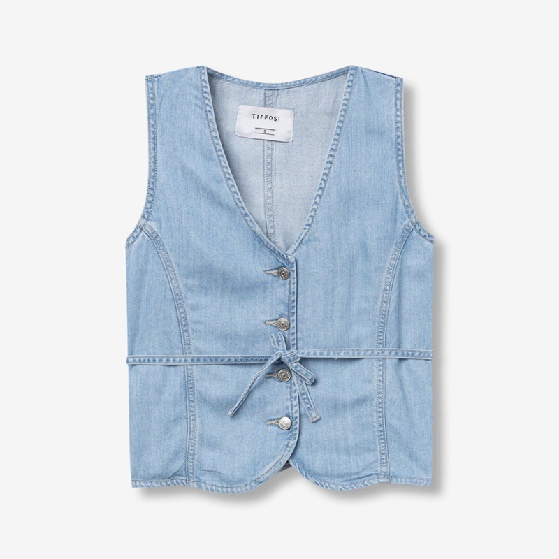 gilet lyocell femme bleu denim