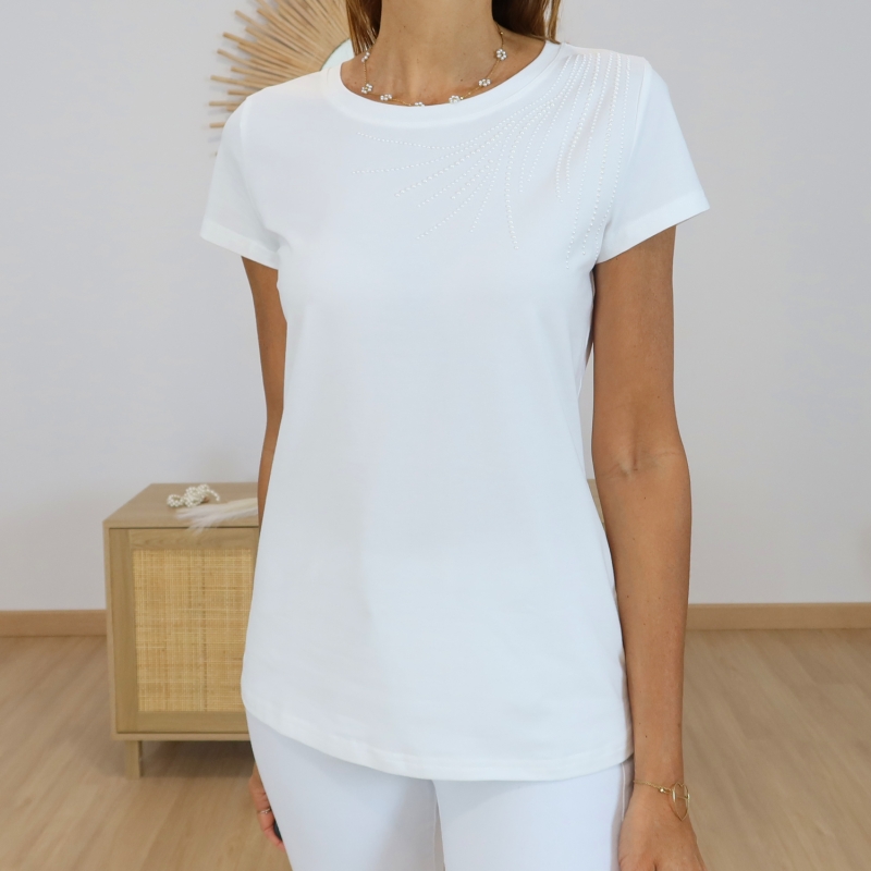 t-shirt detail perles epaule