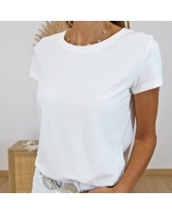 t-shirt blanc perles nacrees femme