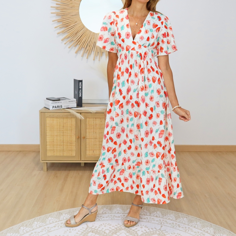 robe lena longue fleurie vue face