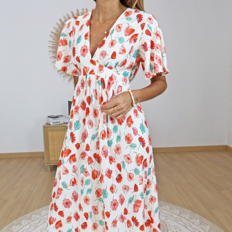 robe fleurie lena manches courtes détail