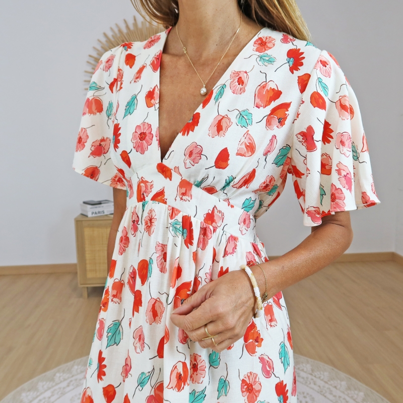 robe longue lena col v détail