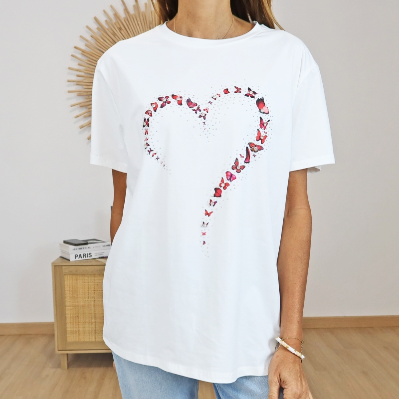 t-shirt clara coeur papillons vue face