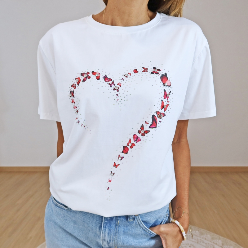 t-shirt coeur papillons détail