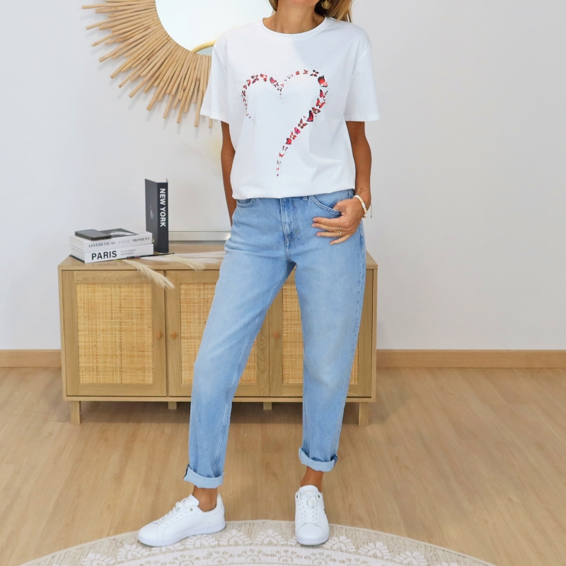 t-shirt blanc coeur papillons look femme