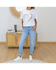 t-shirt blanc coeur papillons look femme