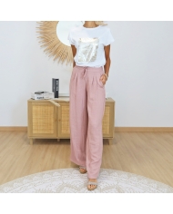pantalon fluide vieux rose femme porte