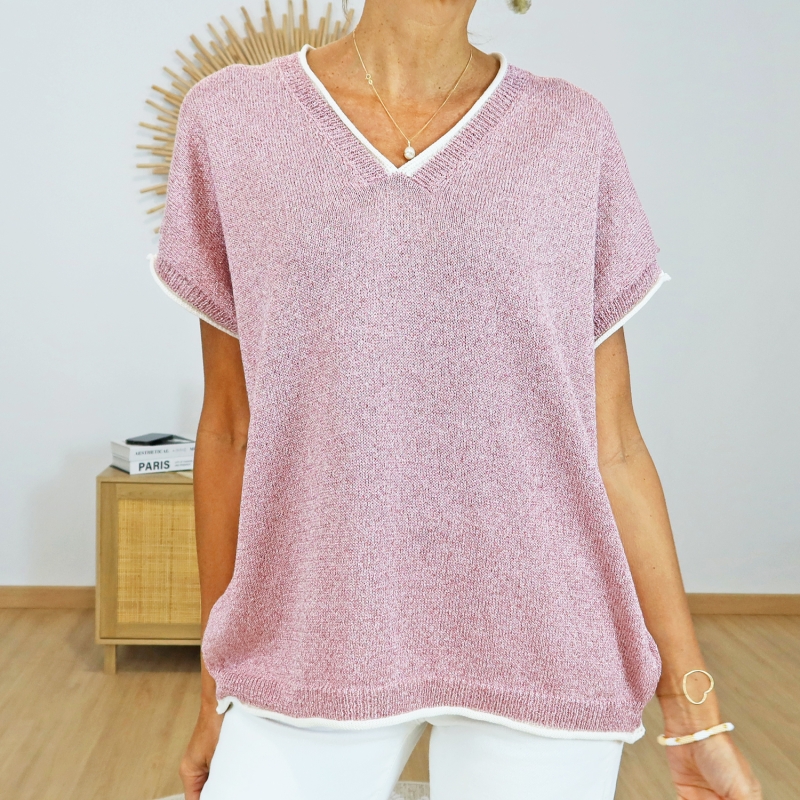 top maille sofia rose vue face