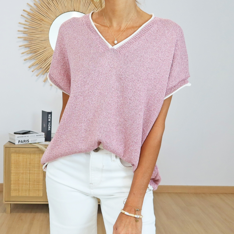 top sofia rose liseré beige detail