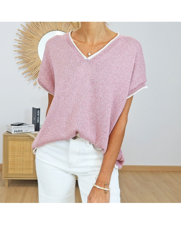 top sofia rose liseré beige detail