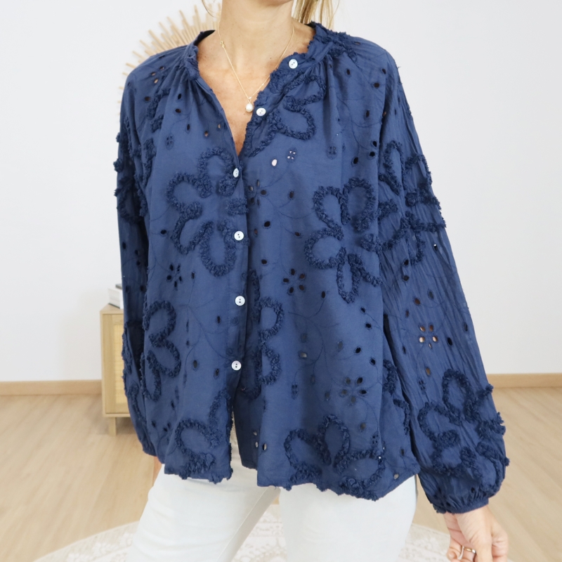 chemisier blossy bleu marine vue face