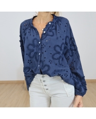 chemisier bleu marine manches longues bouffantes