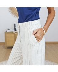 pantalon fluide beige poches cote