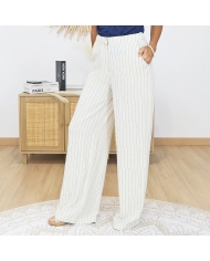 pantalon anita beige raye noir vue face