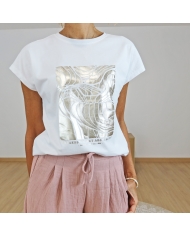 t-shirt madrid 25 blanc imprime dore face