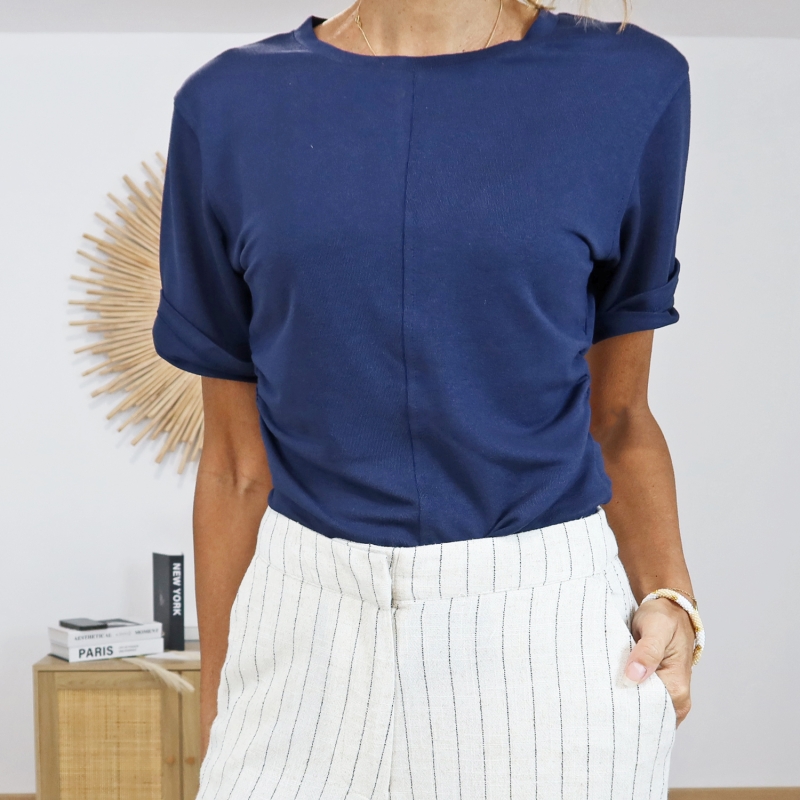 top marine manches courtes femme
