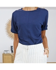 top marine manches courtes femme