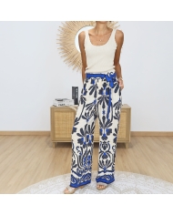 pantalon imprime bleu noir beige femme