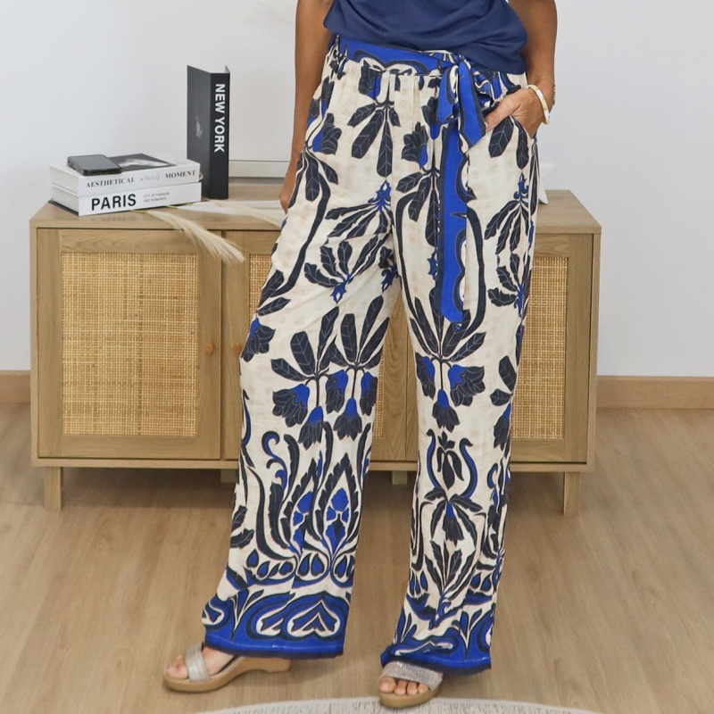 pantalon large femme taille elastique