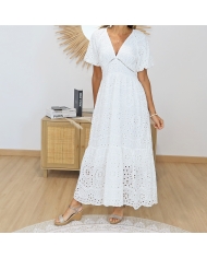 robe longue blanche broderie anglaise femme
