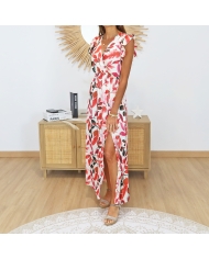 robe longue imprimee rose rouge femme