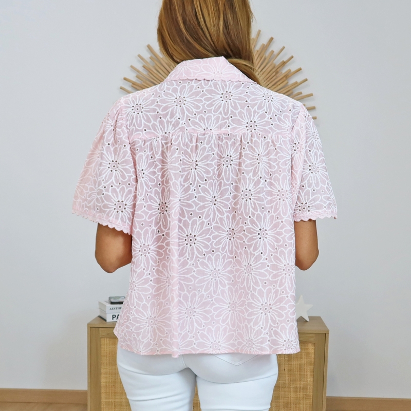 chemisier été femme rose léger look porté