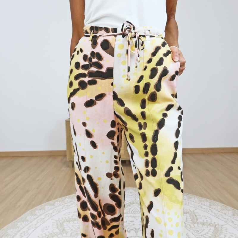 pantalon large femme taille haute imprimé été