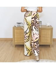 pantalon fluide imprimé rose anis chocolat