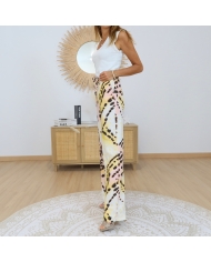 pantalon large femme taille haute imprimé été