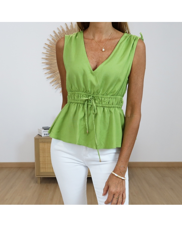 top vert femme col v vue face