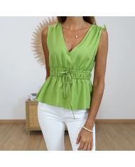 top vert femme col v vue face