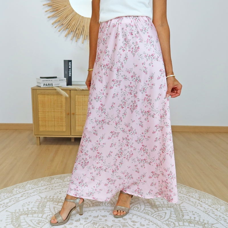jupe longue été femme rose légère