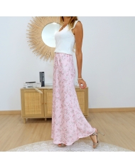 jupe longue rose fleurie femme vue côté