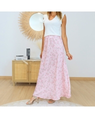 jupe rose imprimé floral détail tissu