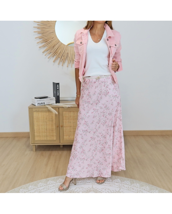 jupe bohème chic fleurie rose